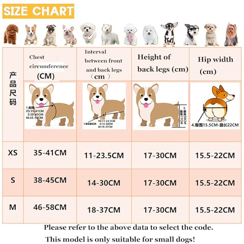 LFHWHKJ Rollstuhl for kleine Hunde mit Zugseil for die Hinterbeine, Verstellbarer Hundewagen mit 2 Rädern, leichte Gehhilfen for die Hinterbeine von Haustieren, Beinschiene und Hüftstütze(Red,M)