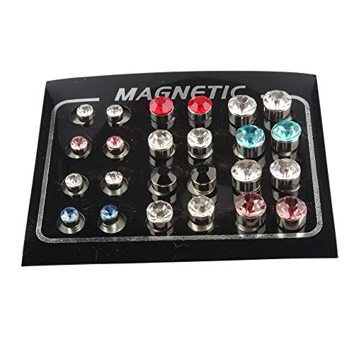 POFET 12 Pairs Colors Shiny Rhinestones Magnetic Clip Non Piercing Earrings Set Unisex - Image 2