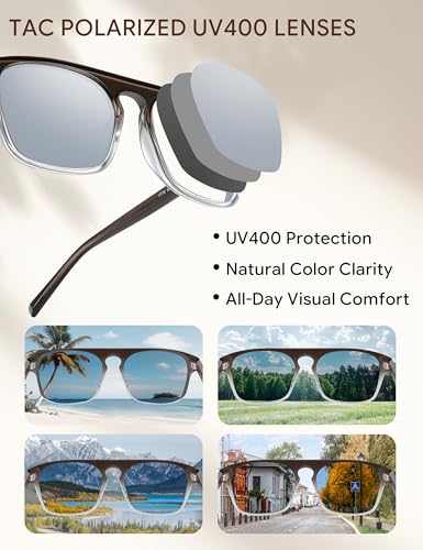 Image of BIRCEN Mens Acetate Polarized Sunglasses: Retro Square Sun Glasses UV400 Protection Anti-Glare Shades for Driving Travel