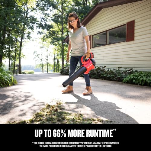 Image of CRAFTSMAN Leaf Blower Cordless with Battery and Charger V20 RP, Up to 110 MPH Power, Handheld Electric Leaf Blower, Brushless Motor, Lightweight, 5.0Ah (CMCBL730P1)