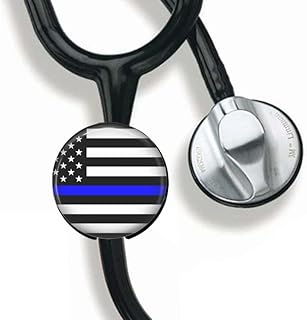 CHNLML Stethoscope Name Tag Nurse Doctor Stethoscope ID Tag Customized Steth ID Tag (Blue Thin Line Flag)