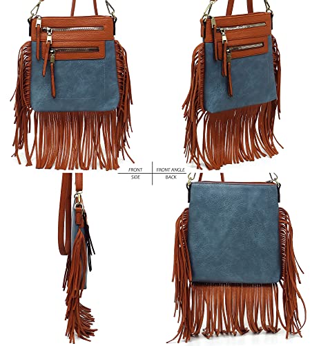 Fringe Tassel Cross Body Bag Vintage Shoulder Handbag Multi Zip Pocket Western Fringe Purse4