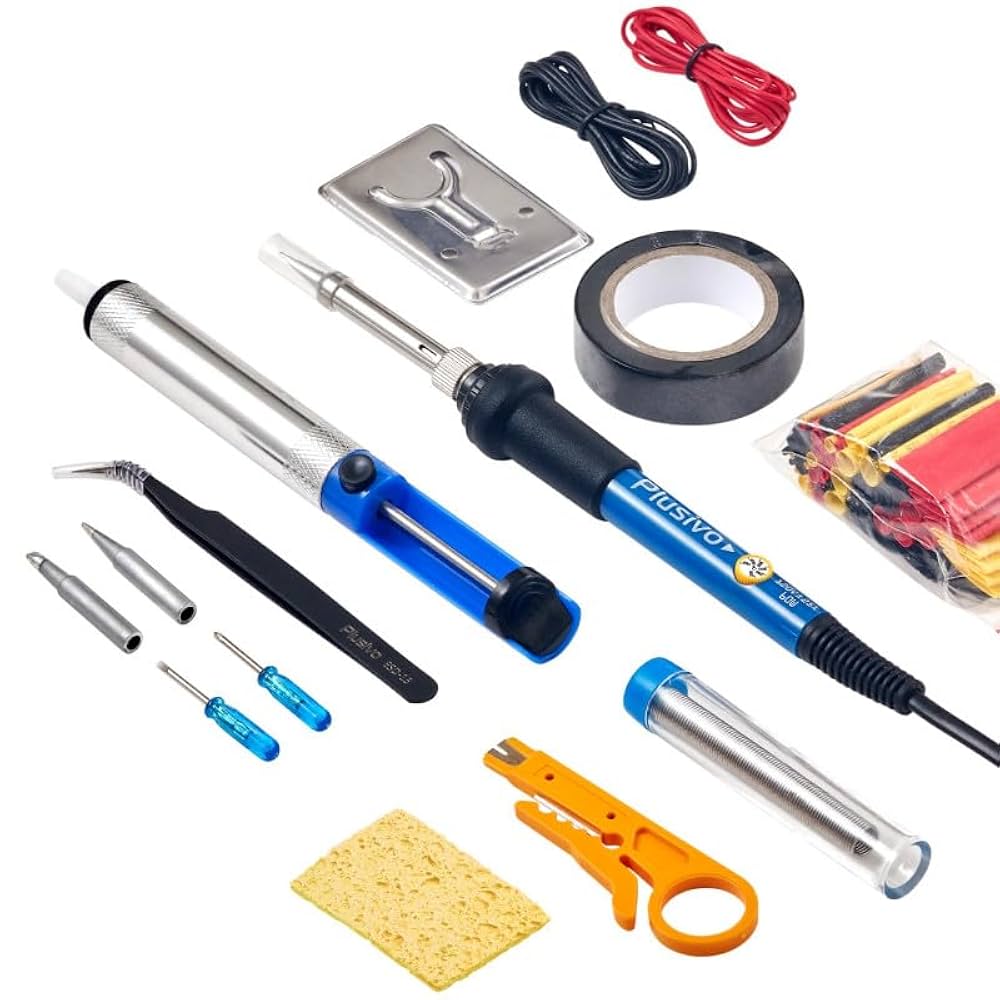 Party Town® 60W Adjustable Temperature Soldering Iron Kit With 5 Copper Tips, Soldering Stand, Solder Wire, Flux Paste For Electronics Repair, Circuit