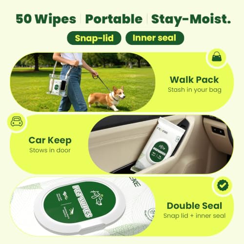 Image of 400 Count Unscented Dog Wipes & Cat Wipes (8x50 Packs) | Hypoallergenic, pH Balanced for Paws, Body, Face & Grooming |All-Natural Plant Fiber Wipes with Aloe, Coconut Oil & Vitamin E |Pearl Texture