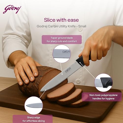 Godrej Locks Cartini Utility Knife (11", Black) | Slicing and Dicing Cake, Vegetable, Fruit, Meat | Chaku for Home, Kitchen and Professional Chef Use | Ss Blade | 1 Year Warranty,Stainless Steel - Image 2 thumbnail