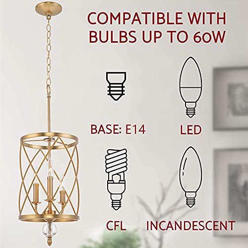 3-Light Vintage Lantern Pendant Light Gold Finish