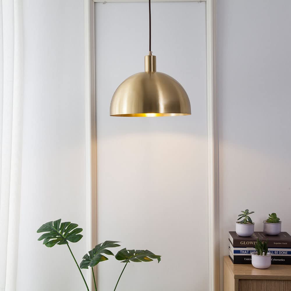 LYMSXAZOU Ceiling Pendant Lighting, Copper Light Modern Lamp with Dome Shade, Brass Vintage Industrial Hanging Chandelier E27 Suspension Lamps for Kitchen Island