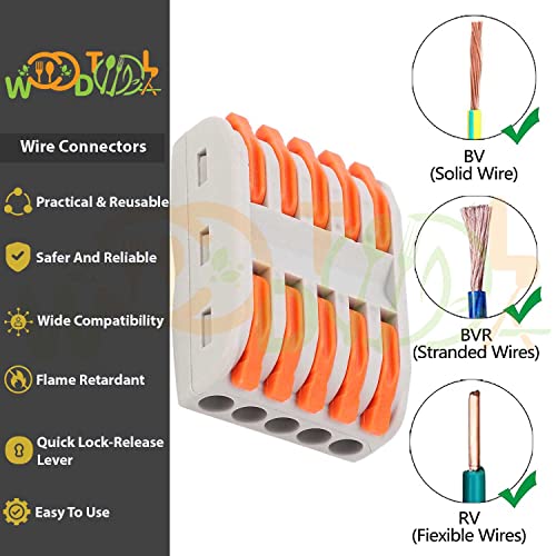 Image of Splicing Wire connectore - Electrical Wire Connectors - 5 to 5 Circuit Inline Splices - Fast Connection Terminal (4pcs, 5 to 5 Inline, Orange)
