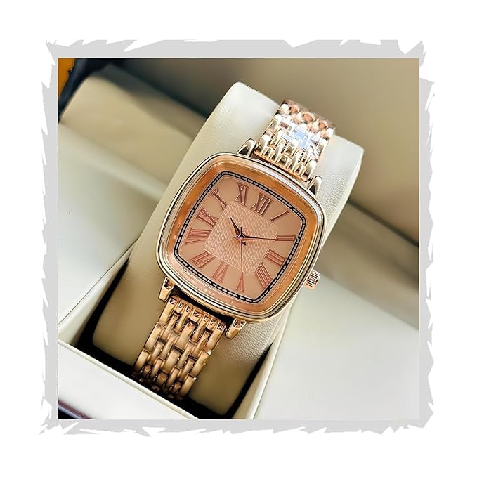 EVRGLOW Analog Stylish Strap Square Dial Gold & Rose Gold Watches...