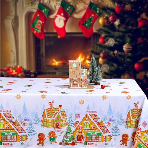 Tiamon 60 x 104 Inch Christmas Gingerbread Tablecloth Reusable Gingerbread Man Table Cover Polyester Christmas Tree Tablecloth Rectangle for Winter Xmas Holiday Dinner Decor Party Favors – Image 8