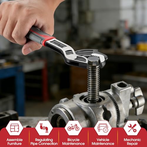 Image of Self Adjusting Pipe Wrench, 6 inch8 inch10 inch12 inch Self Locking Wrench Set with Forged Double Threaded Jaws for Pipes Nuts Bolts and Plumbing Repair