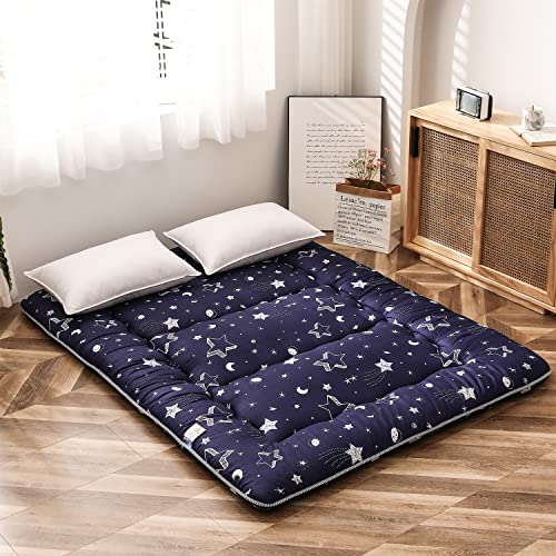 Image of MAXYOYO Navy Star Futon Mattress Japanese Tatami Mat Foldable Futon Portable Camping Mattress Kids Sleeping Pad Floor Couch, Full