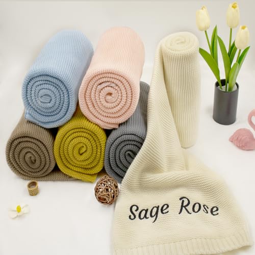 TICBIK Personalisierte Babydecke mit Namen Baumwolle, Strickdecke Baby Decke Neugeborenen Personalisiert, Babydecke Junge Mädchen Baby Geschenk Personalisiert Geschenke mit Namen