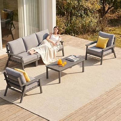 Ayge HDPE Patio Furniture Set, 6 Piece Sectional Outdoor Furniture Set, All Weather Outdoor Couch Set Patio Conversation Set for Deck, Lawn, Grey