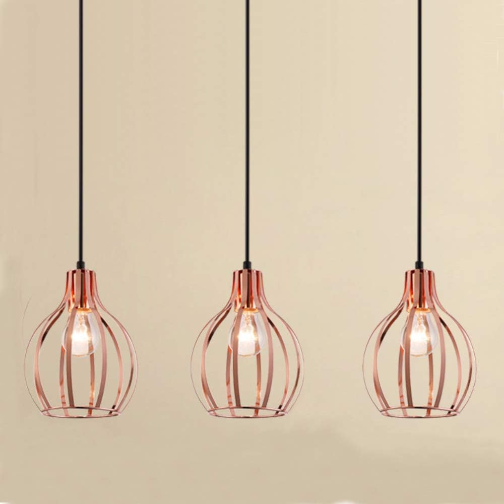Kiven H-Type Track Lighting Pendant, Retro Style Copper Metal Basket Cage Ceiling Pendant Light,3 Pack