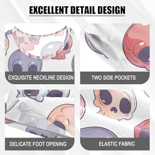 ALAZA Sugar Skull Color Day Of The Dead Pajamas Set Short Sleeve Cotton Sleepwear Summer Pjs 2 Piece 5-14Y4