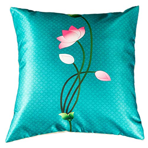 Image of Decorative Satin Sofa Cushion Covers Set of 5, 18 Inch x 18 inch, Sofa Pillow Cover, Ethnic Festive Cow Pichwai, Multicolor, Rajasthani Design, Zipper Closure (Lotus Cow, 18x18 Inches)
