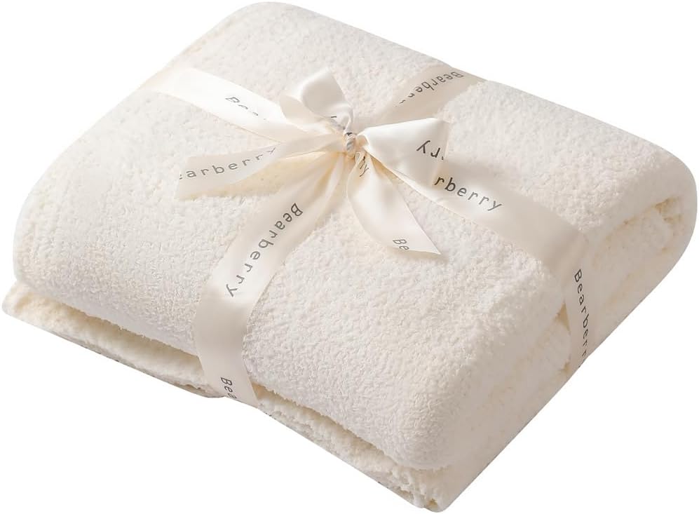 bearberry Super Soft Fluffy Throw Blanket Lightweight Cozy Warm Bed Blankets for Couch Bed Sofa All Season (Cream, 60”x80”)