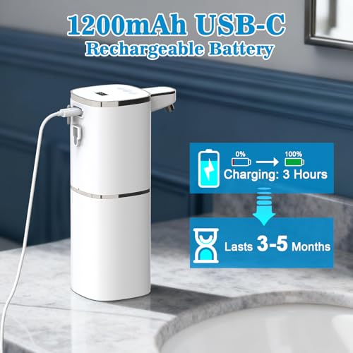 Seifenspender Automatisch No Touch 400ml Elektrischer Seifenspender mit 9-Stufig Einstellbar, Display, USB Wiederaufladbarer, IPX5 Wasserdicht Schaumseifenspender Wandbefestigung für Bad Küche Büro