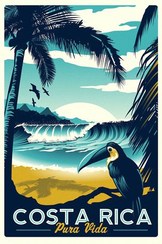 Magnet Vintage Art Costa Rica Pura Vida 3 x 4 inch