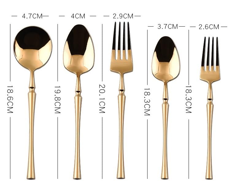 Genérico Juego de Cubiertos de 15 Piezas de Acero Inoxidable 304 con Detalles Dorados. Incluye Cuchillos, Tenedores y cucharas para Carne. Ideal para cenar y Recibir Invitados. 6 Juegos.