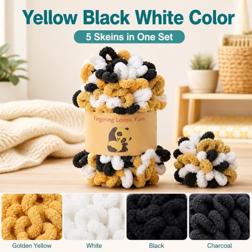 Image of Shenlin Loop Yarn 5 Packs, Chunky Chenille Yarn for Hand Knitting Blankets, Machine Washable Polyester Fluffy Thick Bulky Yarn for Scarves, Cushions, Rugs and Craft Projects