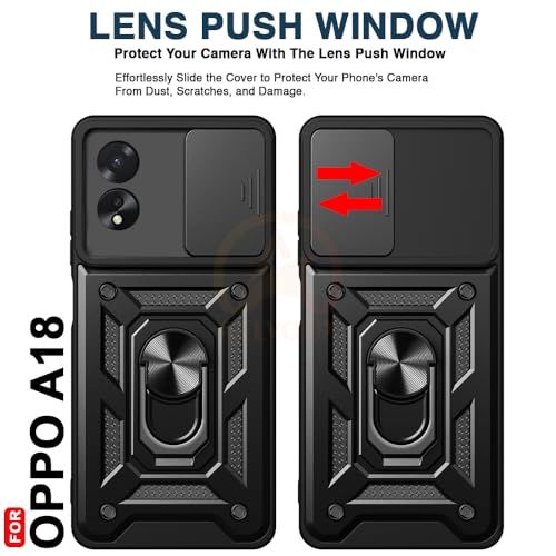 Image of Armor Bumper Back Cover Case for Oppo A18 / A38 Rotating Camera Cover, Ring Holder & Kickstand | Heavy Duty & 360 Degree Protection Oppo A18 / A38 Back Cover (Black)