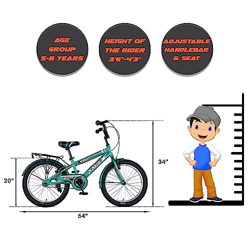 Image of Vaux Excel 20 inch Cycle for Kids with 12 inch Steel Frame, Cycle for Kids 5-8 Years Age with Rigid Fork, V-Brakes, Alloy Rims, Bicycle for Boys & Girls with Height 3ft 6inch+ (Green)
