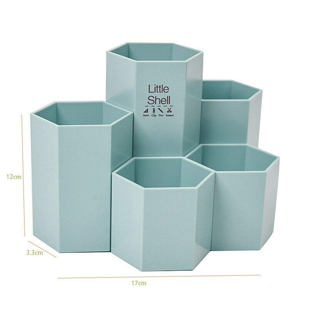 Pot à crayons hexagonal en plastique à 5 compartiments - Style nordique - Organiseur de bureau pour la maison, le bureau, l'école (1 pièce, couleur aléatoire)