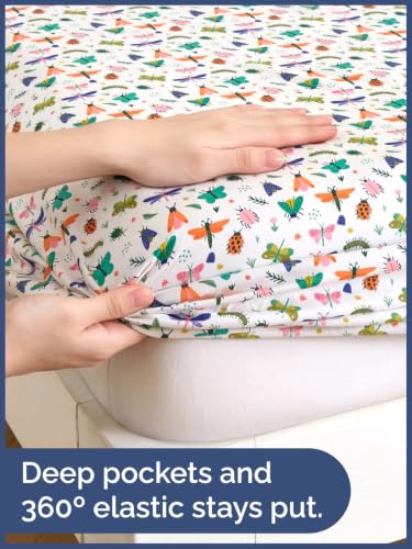 Image of Kids Queen Size Bug Bed Sheets - 4 Piece Kids Bug Sheet Set - Garden Insect Bedding - Ultra-Soft, Cute & Cozy - Breathable & Machine Washable - Butterfly Fun Bed Set for Boys, Girls, Teens & Toddlers