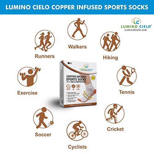 Image of Sports Socks - Copper Infused, reduces odor, Keeps Feet Dry, Arch Support, Copper Infused Anti-mirobials control odor-causing bacteria
