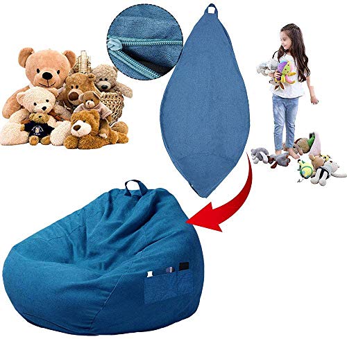 Librao Bean Bag Chair Sofa Cover Without Filler Lazy Lounger High Back Large Bean Bag Storage Chair Couch Cover With Three Side Pockets For Adults And Kids (Blue, Xl-39.3X47.2) #TOP6