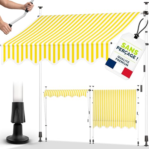 tillvex Store Banne Manuel rétractable avec manivelle pour Le Balcon | Marquise de terrasse sans percement | Marquise Soleil de Balcon auvent téléscopique...