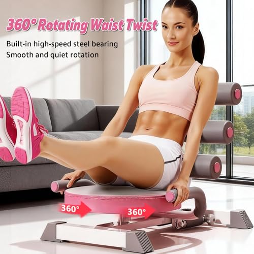 Image of Ab Machine with Auto Rebound, 360 Rotating Seat Ab Trainer for Home Workout, Foldable Sit Up Exercise Equipment for Core Abs Training, Adjustable Home Gym Fitness Equipment