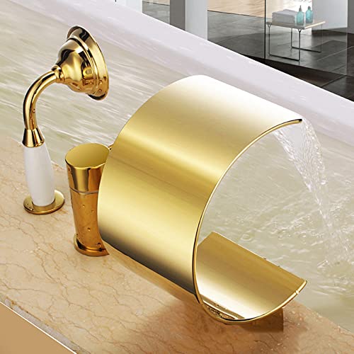 Mitigeur baignoire cascade or grand débit pour remplissage rapide 3 trous
