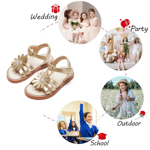 Image of PHIRAMIN Toddler Girl Sandals - Flower Girl Dress Shoes Open Toe Little Kid Flats