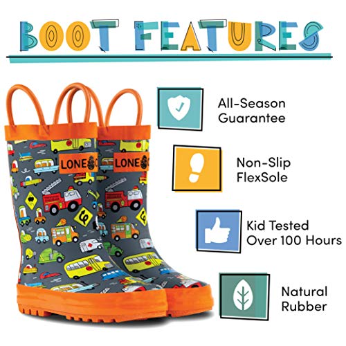Lone Cone Rain Boots With Easy-On Handles In Fun Patterns For Toddlers And Kids, Rush Hour, 7 Toddler #TOP1