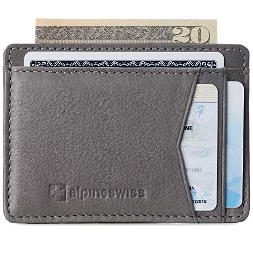 Alpine Swiss RFID Minimalist Oliver Front Pocket Wallet For Men Leather York Collection Soft Nappa Gray