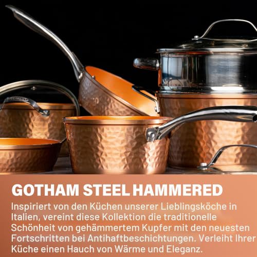 Foto von GOTHAM STEEL Gehämmertes 15-teiliges Kupfer-Topf- und Pfannenset, antihaftbeschichtet, Küchen-Kochgeschirr-Sets, Topf- und Pfannen-Set, Keramik-Kochgeschirr-Set, ungiftiges Kochgeschirr-Set,