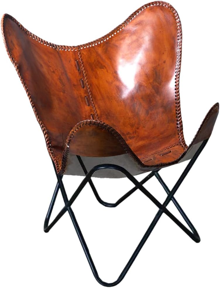 HILASON Genuine Leather Butterfly Chair Folding Lounge Modern Sling Accent Seat