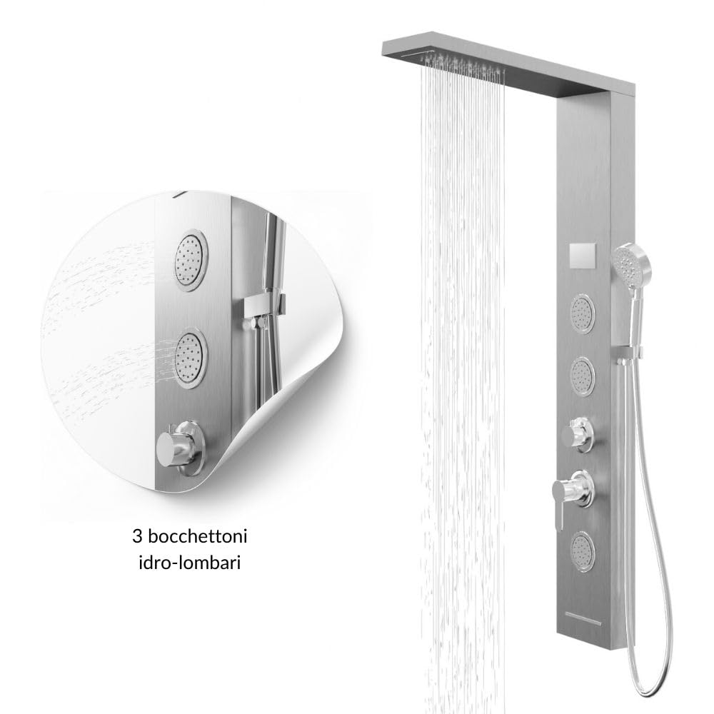 Colonna Pannello Doccia Shine-1 Cromo 4 Funzioni Luce LED Relax Display Temperatura Cromo 3 getti lombari 2 cascate d'acqua Soffione Anticalcare