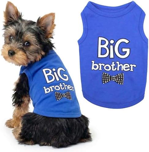 Parisian Pet Dog T-Shirt with Embroidered ' Big Brother ' Words - 100% Cotton, Big Brother Dog Shirt - Sleeveless Pet Vest - Machine Washable Blue Dog Shirts for Small Dogs XS