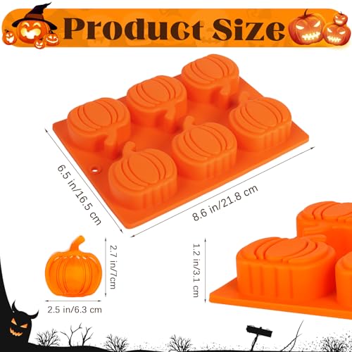 Image of 2 Pcs Pumpkin Silicone Molds, Halloween Pumpkin Chocolate Molds, Fall Pumpkin Candy Mold for DIY Cake, Chocolate, Candy, Jelly, Wax Melt, Ice Cubes (6 Cavity)