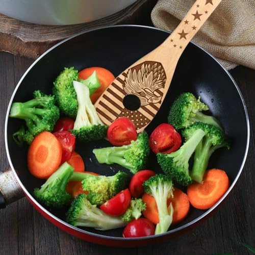 Hygnn FBA-US-1 Make American Great Again! American Flag Iconic Architecture Gift Idea Cooking Serving Utensils Natural Bamboo Kitchen House Warming Presents Slotted Wooden Spoons thumb #5