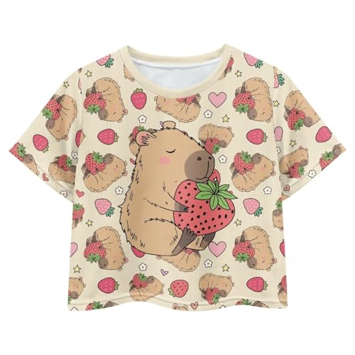 Image of Girls Fashion Crewneck Tee Shirts Casual Short Sleeve Crop Top Summer Outfits 5-14 Years Old