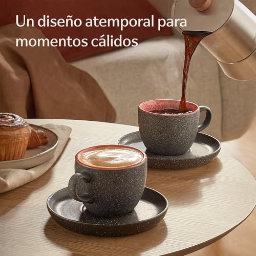 Miniatura 2 de Cosumy Set De 4 Tazas De Capuchino - 200ml En Cerámica Con Platillos Juego De Café Moderno - Gres Grueso Con Esmalte Reactivo Hecho A Mano - Mantiene El Calor Por Más Tiempo Rojo