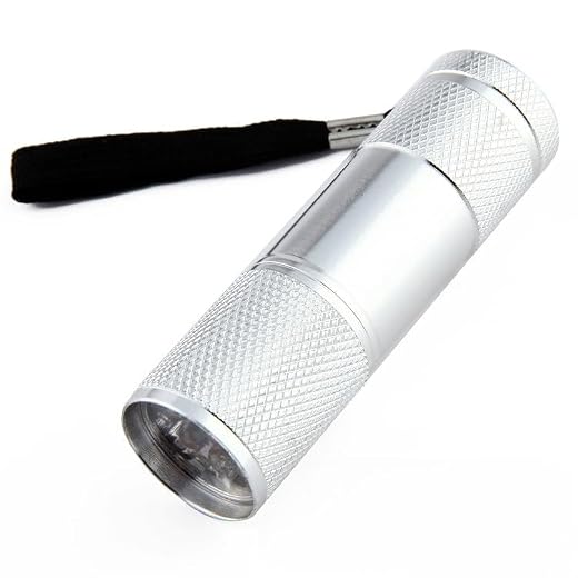 9 LED White Light Lighting Flashlight Mini Aluminium Alloy Torch Backpack Pocket Torch for Outdoor Travel, Use AAA Batteries (Silver,White Light(Batteries Not Included))