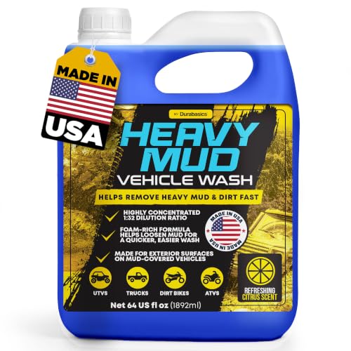 Durabasics Heavy Mud Wash Highly Concentrated 1:32 Ratio Thick Foam Car Wash Soap & ATV Cleaner for Trucks UTV Cleaner Dirt Bikes & RVs Works with Foam Cannons & Bucket Washes 64 fl oz