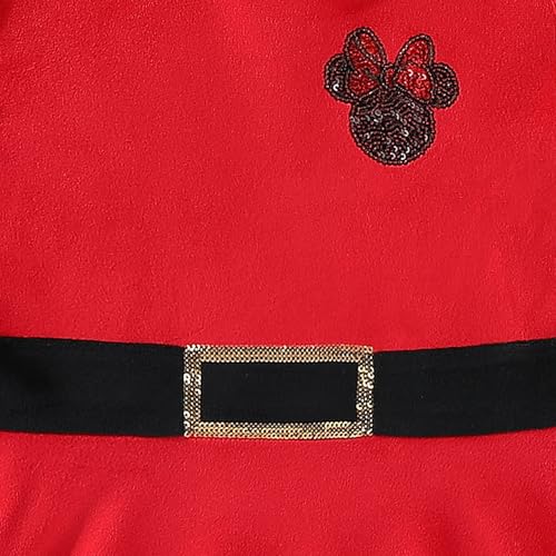 Disney Princess Frozen Elsa Minnie Mouse Girls Christmas Holiday Long Sleeve Hooded Santa Dress for Toddlers to Big Kids3