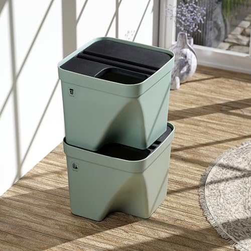 Image of 10L Dustbin with Lid | Green | Pack of 2 | Multipurpose Garbage Bin for Kitchen, Home & Office | Wet & Dry Waste Basket for Food Waste, Recycling & Indoor Outdoor Use
